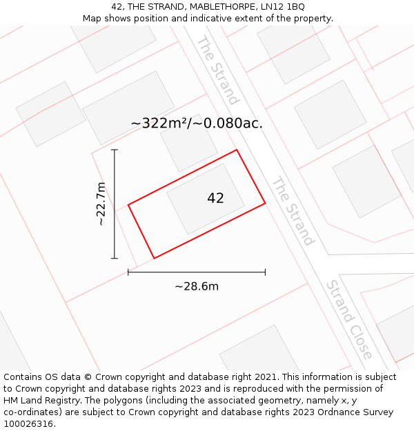 42, THE STRAND, MABLETHORPE, LN12 1BQ: Plot and title map