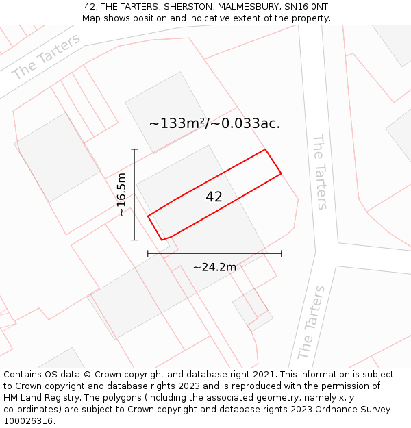 42, THE TARTERS, SHERSTON, MALMESBURY, SN16 0NT: Plot and title map