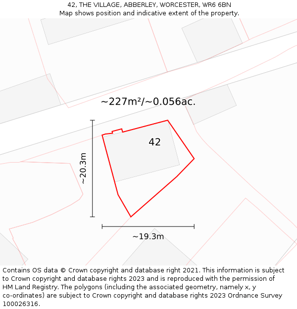 42, THE VILLAGE, ABBERLEY, WORCESTER, WR6 6BN: Plot and title map