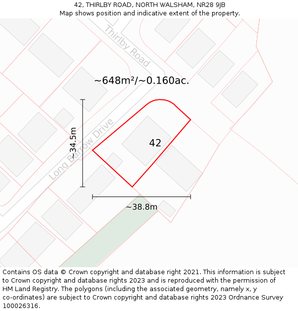 42, THIRLBY ROAD, NORTH WALSHAM, NR28 9JB: Plot and title map