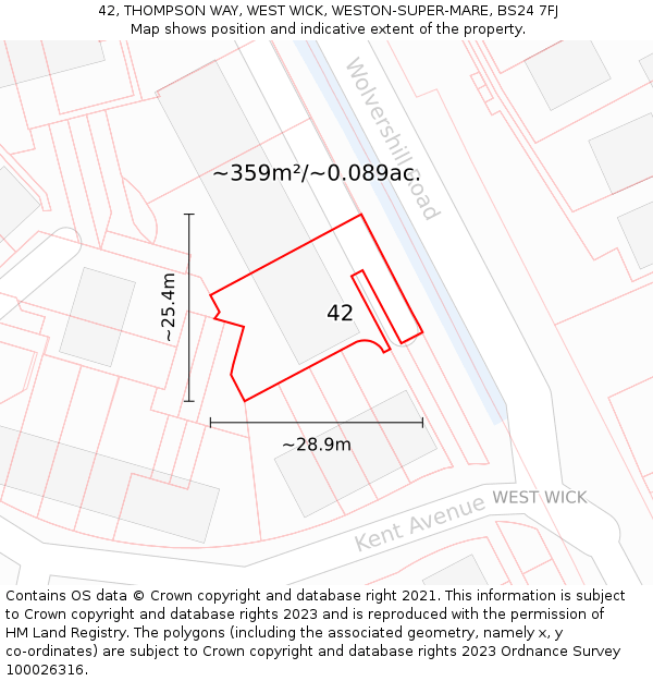 42, THOMPSON WAY, WEST WICK, WESTON-SUPER-MARE, BS24 7FJ: Plot and title map