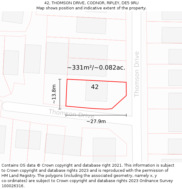 42, THOMSON DRIVE, CODNOR, RIPLEY, DE5 9RU: Plot and title map