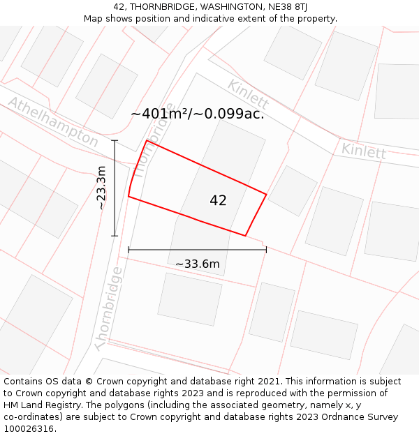 42, THORNBRIDGE, WASHINGTON, NE38 8TJ: Plot and title map