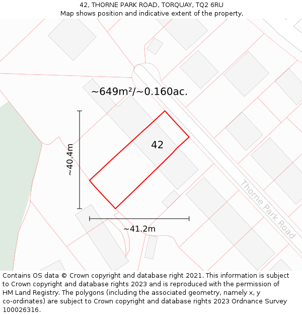 42, THORNE PARK ROAD, TORQUAY, TQ2 6RU: Plot and title map