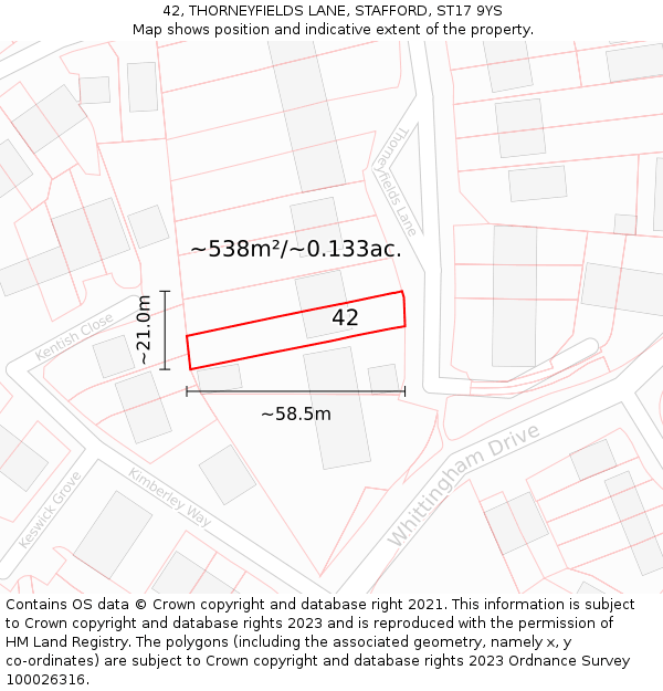42, THORNEYFIELDS LANE, STAFFORD, ST17 9YS: Plot and title map