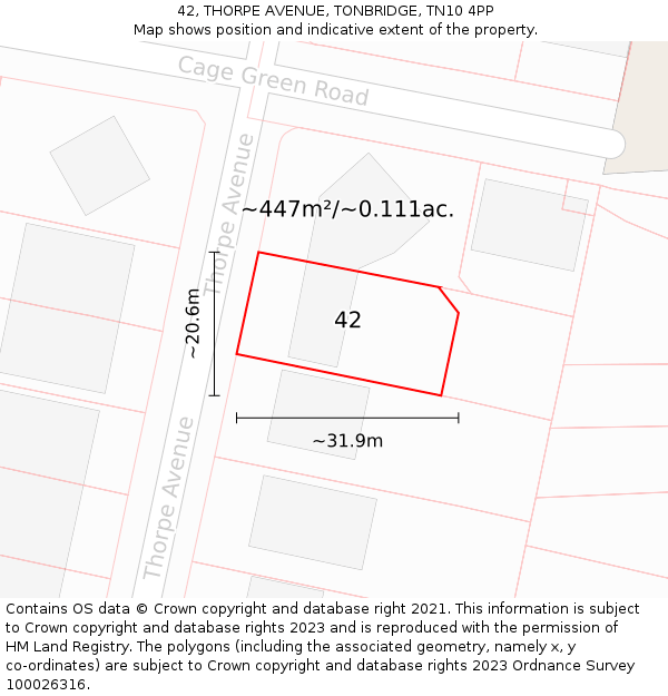 42, THORPE AVENUE, TONBRIDGE, TN10 4PP: Plot and title map