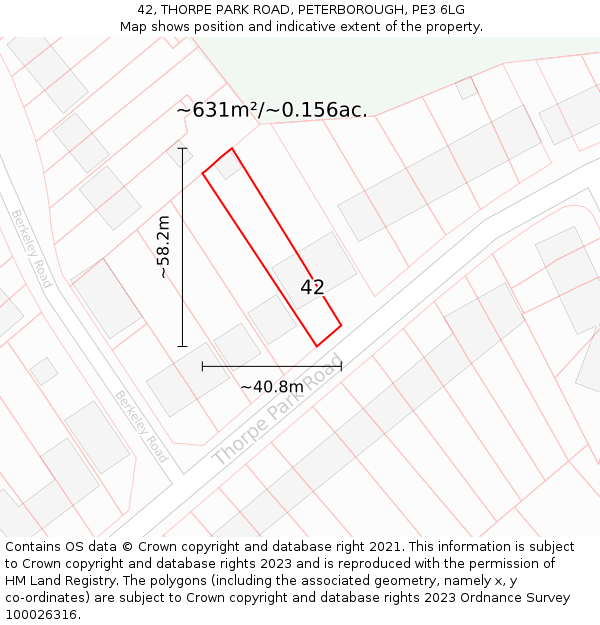 42, THORPE PARK ROAD, PETERBOROUGH, PE3 6LG: Plot and title map