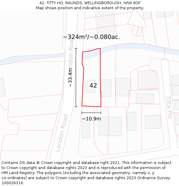 42, TITTY HO, RAUNDS, WELLINGBOROUGH, NN9 6DF: Plot and title map
