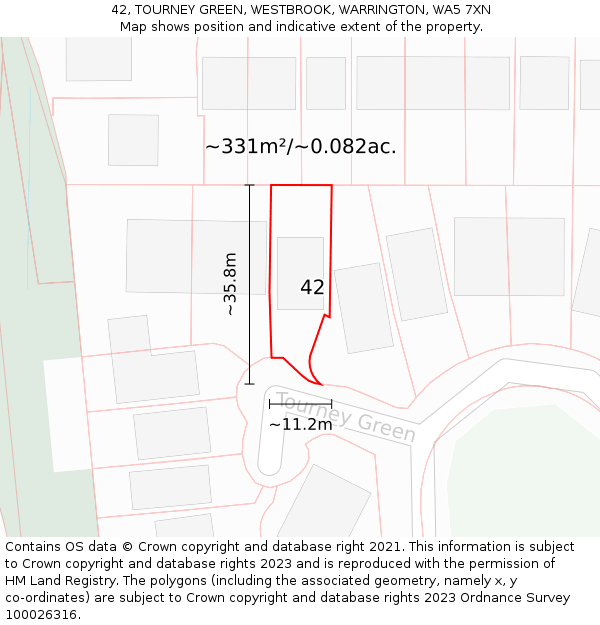 42, TOURNEY GREEN, WESTBROOK, WARRINGTON, WA5 7XN: Plot and title map