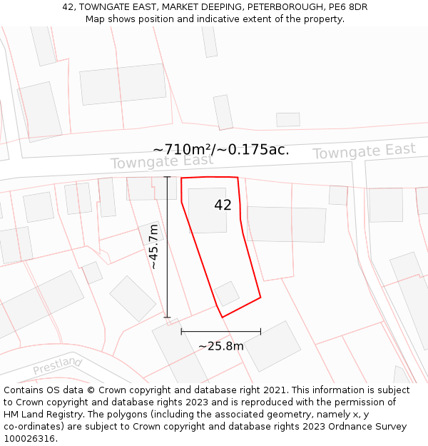42, TOWNGATE EAST, MARKET DEEPING, PETERBOROUGH, PE6 8DR: Plot and title map