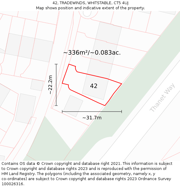 42, TRADEWINDS, WHITSTABLE, CT5 4UJ: Plot and title map