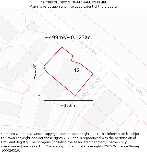 42, TREFOIL DROVE, THATCHAM, RG18 4EL: Plot and title map