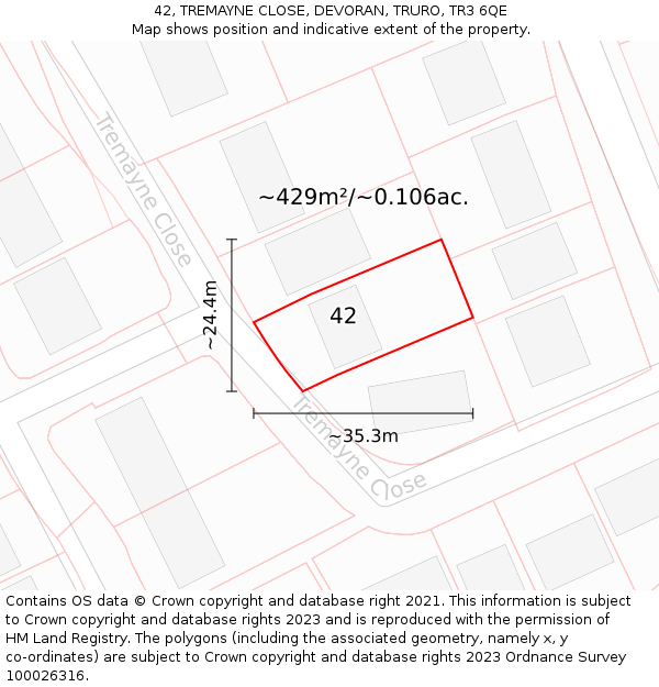 42, TREMAYNE CLOSE, DEVORAN, TRURO, TR3 6QE: Plot and title map