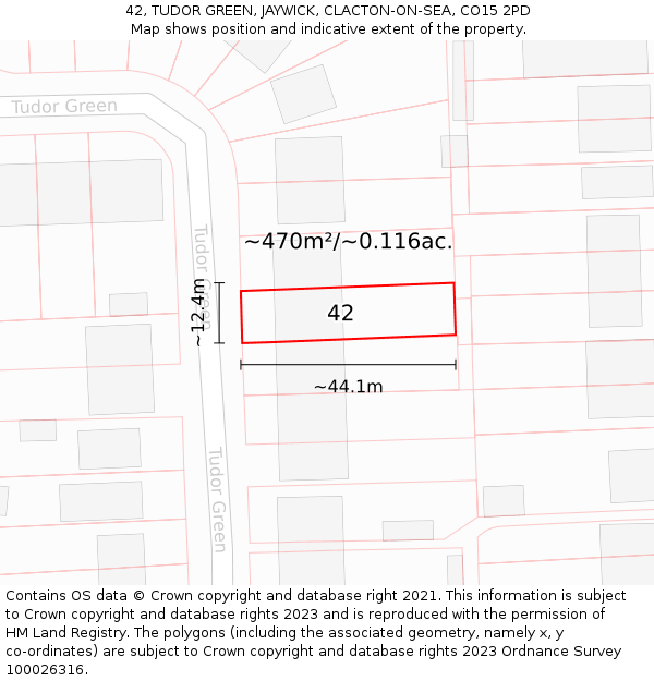42, TUDOR GREEN, JAYWICK, CLACTON-ON-SEA, CO15 2PD: Plot and title map