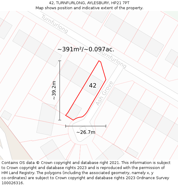 42, TURNFURLONG, AYLESBURY, HP21 7PT: Plot and title map