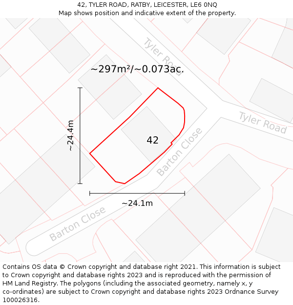 42, TYLER ROAD, RATBY, LEICESTER, LE6 0NQ: Plot and title map