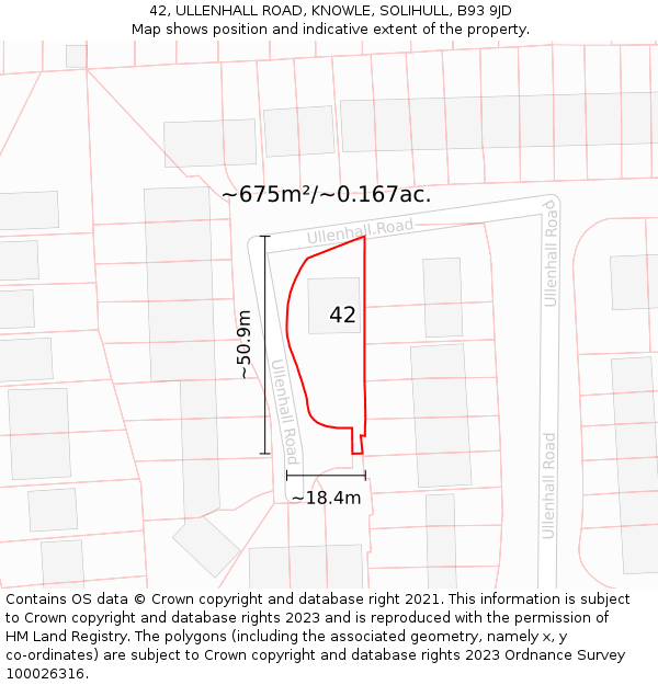 42, ULLENHALL ROAD, KNOWLE, SOLIHULL, B93 9JD: Plot and title map