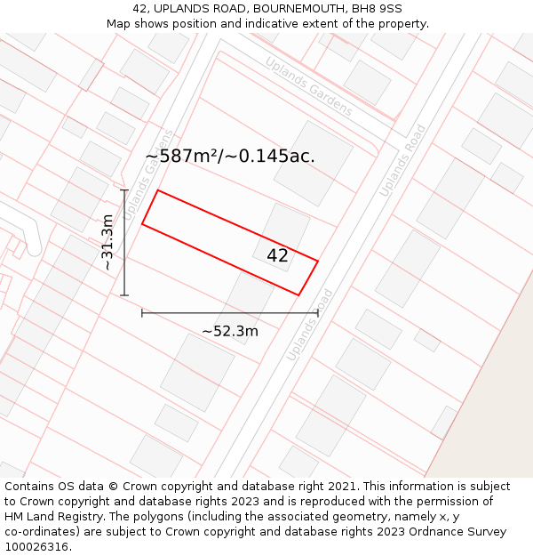 42, UPLANDS ROAD, BOURNEMOUTH, BH8 9SS: Plot and title map