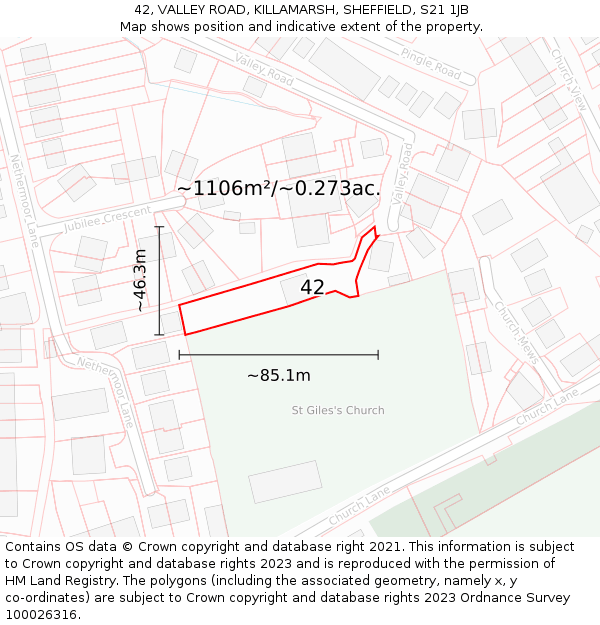 42, VALLEY ROAD, KILLAMARSH, SHEFFIELD, S21 1JB: Plot and title map