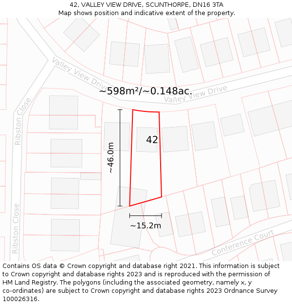 42, VALLEY VIEW DRIVE, SCUNTHORPE, DN16 3TA: Plot and title map