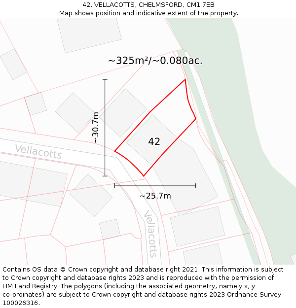 42, VELLACOTTS, CHELMSFORD, CM1 7EB: Plot and title map
