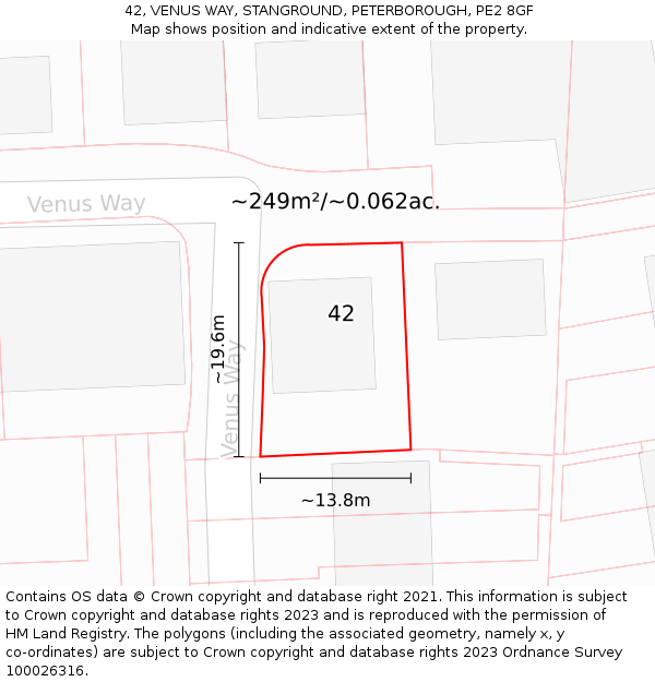 42, VENUS WAY, STANGROUND, PETERBOROUGH, PE2 8GF: Plot and title map
