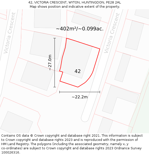 42, VICTORIA CRESCENT, WYTON, HUNTINGDON, PE28 2AL: Plot and title map