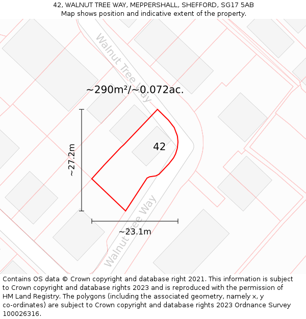 42, WALNUT TREE WAY, MEPPERSHALL, SHEFFORD, SG17 5AB: Plot and title map