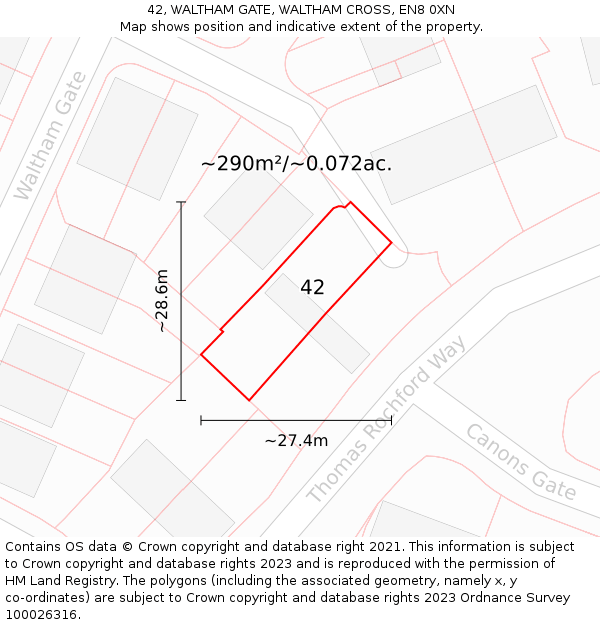 42, WALTHAM GATE, WALTHAM CROSS, EN8 0XN: Plot and title map