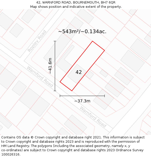 42, WARNFORD ROAD, BOURNEMOUTH, BH7 6QR: Plot and title map
