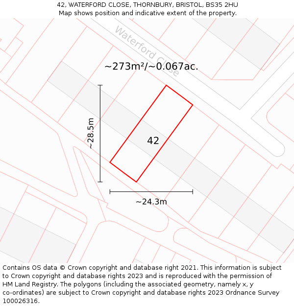 42, WATERFORD CLOSE, THORNBURY, BRISTOL, BS35 2HU: Plot and title map