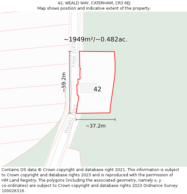 42, WEALD WAY, CATERHAM, CR3 6EJ: Plot and title map