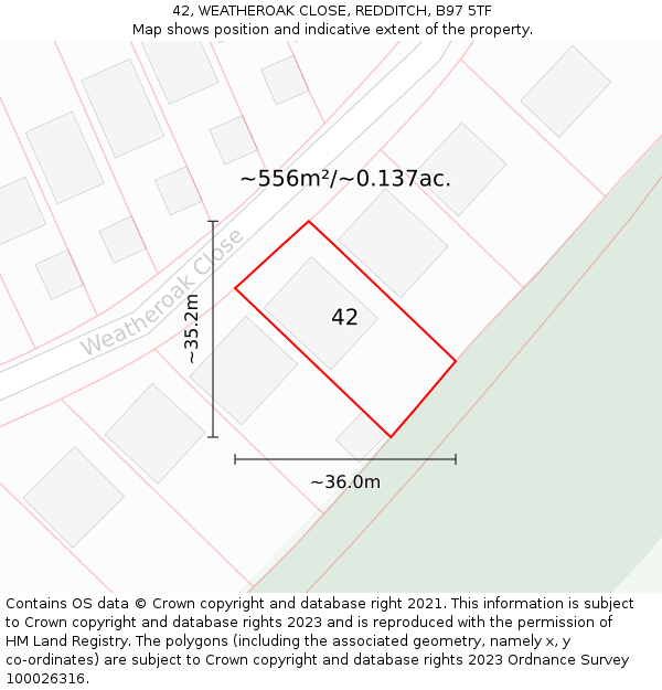 42, WEATHEROAK CLOSE, REDDITCH, B97 5TF: Plot and title map