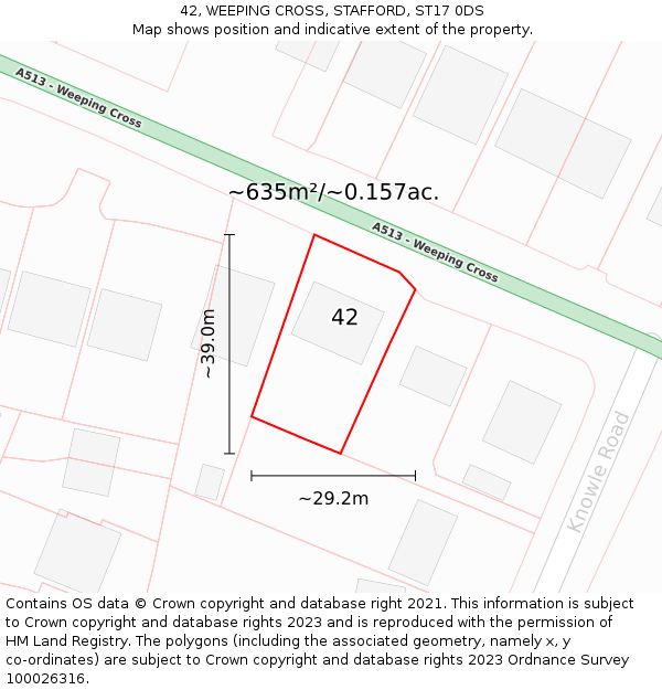 42, WEEPING CROSS, STAFFORD, ST17 0DS: Plot and title map