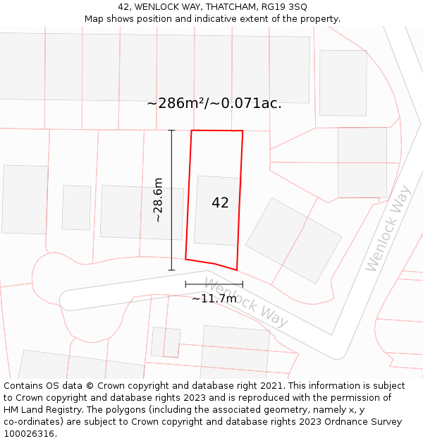 42, WENLOCK WAY, THATCHAM, RG19 3SQ: Plot and title map
