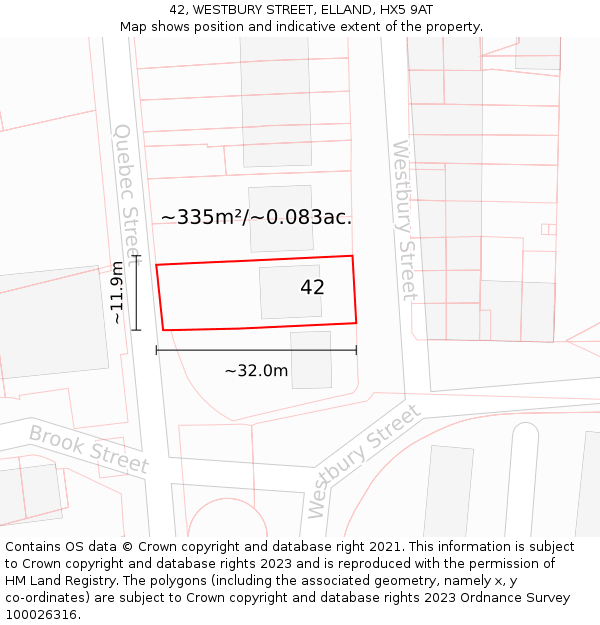 42, WESTBURY STREET, ELLAND, HX5 9AT: Plot and title map