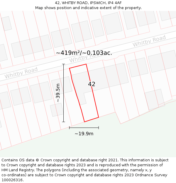 42, WHITBY ROAD, IPSWICH, IP4 4AF: Plot and title map