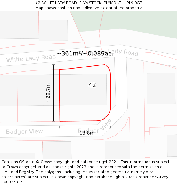 42, WHITE LADY ROAD, PLYMSTOCK, PLYMOUTH, PL9 9GB: Plot and title map