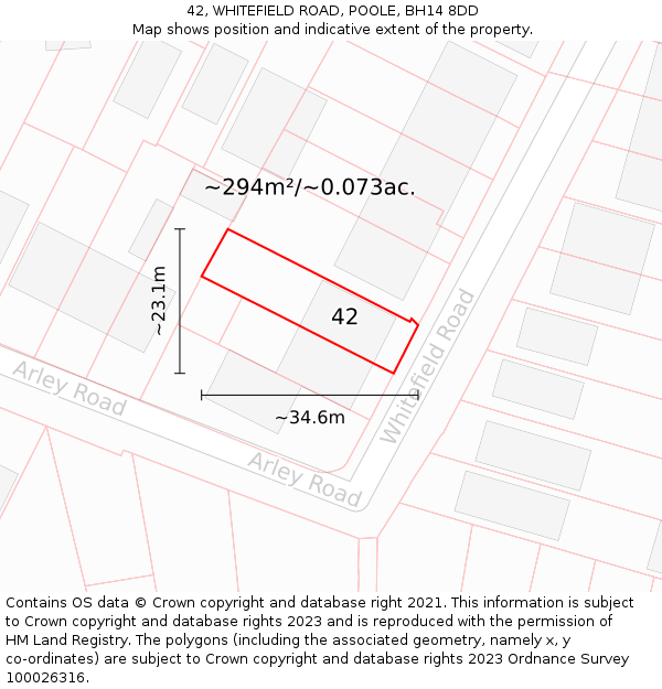 42, WHITEFIELD ROAD, POOLE, BH14 8DD: Plot and title map