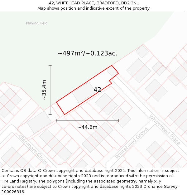 42, WHITEHEAD PLACE, BRADFORD, BD2 3NL: Plot and title map