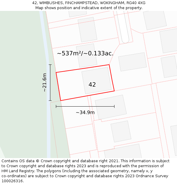 42, WIMBUSHES, FINCHAMPSTEAD, WOKINGHAM, RG40 4XG: Plot and title map