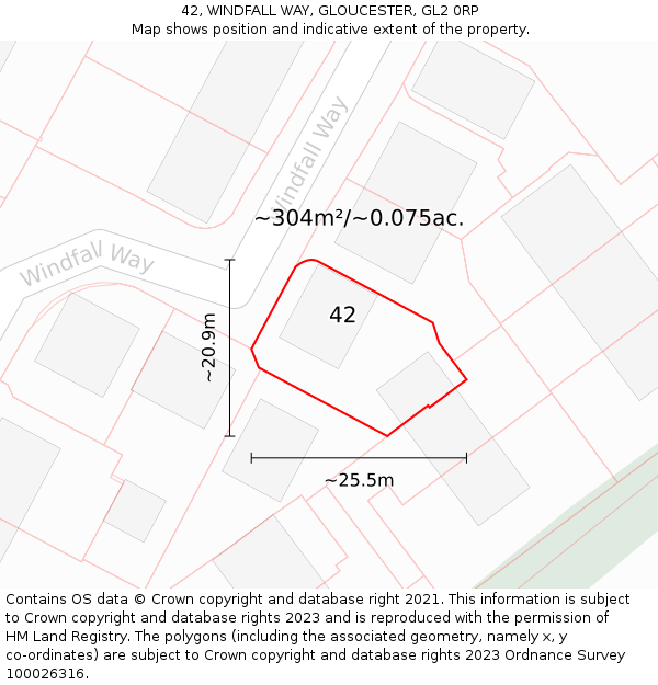 42, WINDFALL WAY, GLOUCESTER, GL2 0RP: Plot and title map