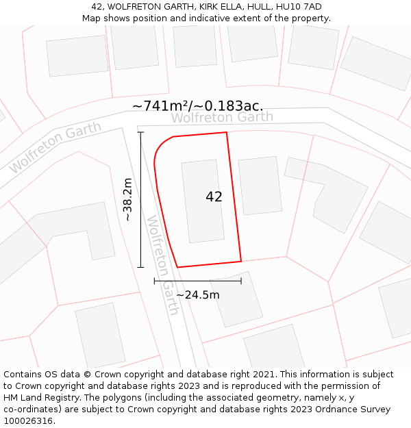 42, WOLFRETON GARTH, KIRK ELLA, HULL, HU10 7AD: Plot and title map