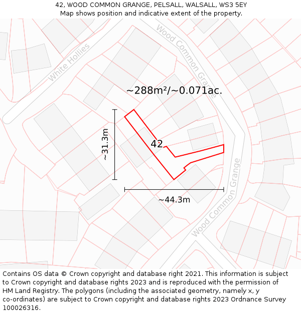 42, WOOD COMMON GRANGE, PELSALL, WALSALL, WS3 5EY: Plot and title map