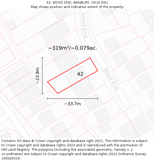 42, WOOD END, BANBURY, OX16 9SU: Plot and title map