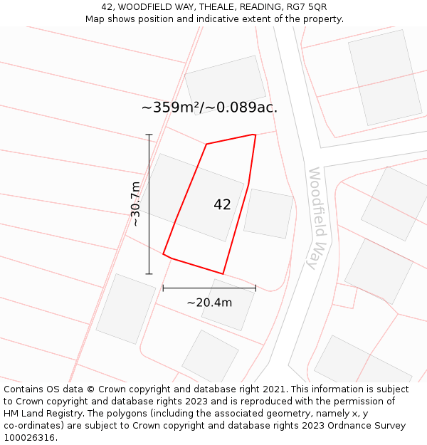 42, WOODFIELD WAY, THEALE, READING, RG7 5QR: Plot and title map