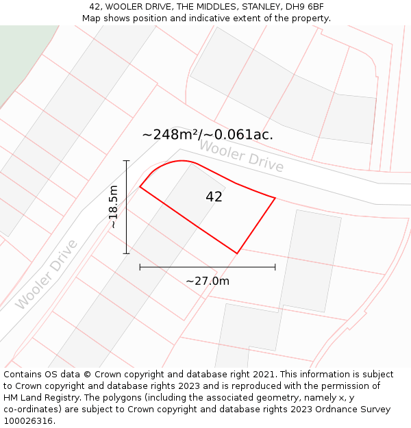 42, WOOLER DRIVE, THE MIDDLES, STANLEY, DH9 6BF: Plot and title map