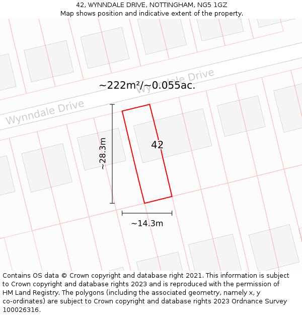 42, WYNNDALE DRIVE, NOTTINGHAM, NG5 1GZ: Plot and title map
