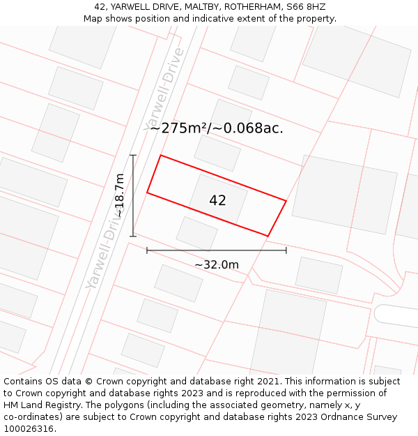 42, YARWELL DRIVE, MALTBY, ROTHERHAM, S66 8HZ: Plot and title map