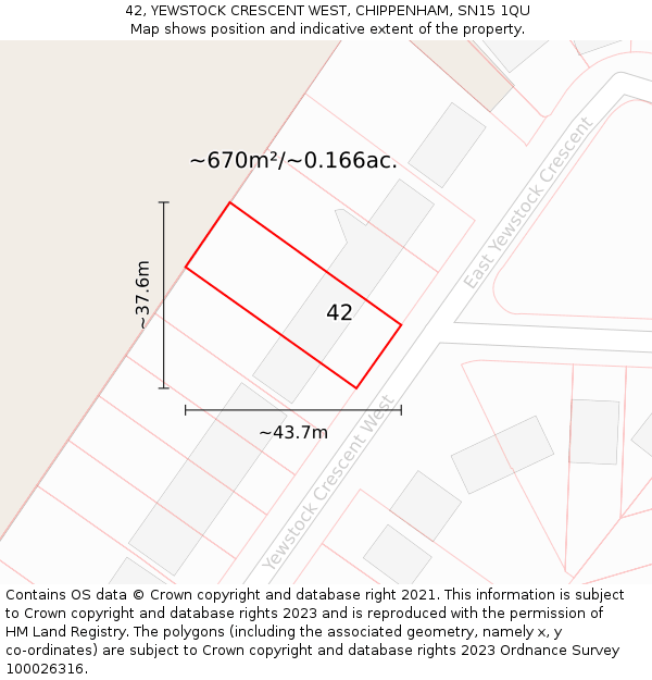 42, YEWSTOCK CRESCENT WEST, CHIPPENHAM, SN15 1QU: Plot and title map